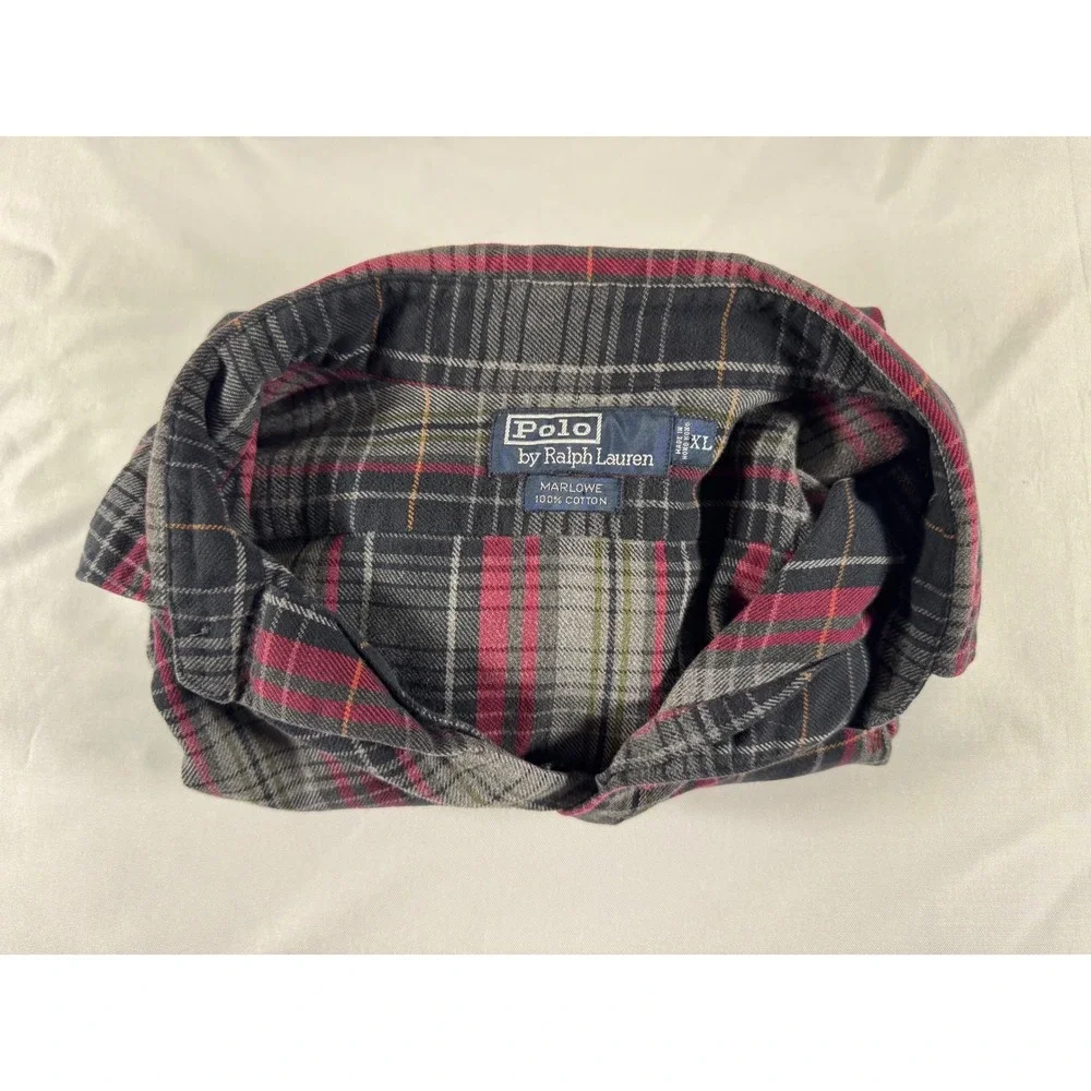 Polo Ralph Lauren Marlowe Plaid Cotton Flannel Shirt Mens XL Red Grey Black